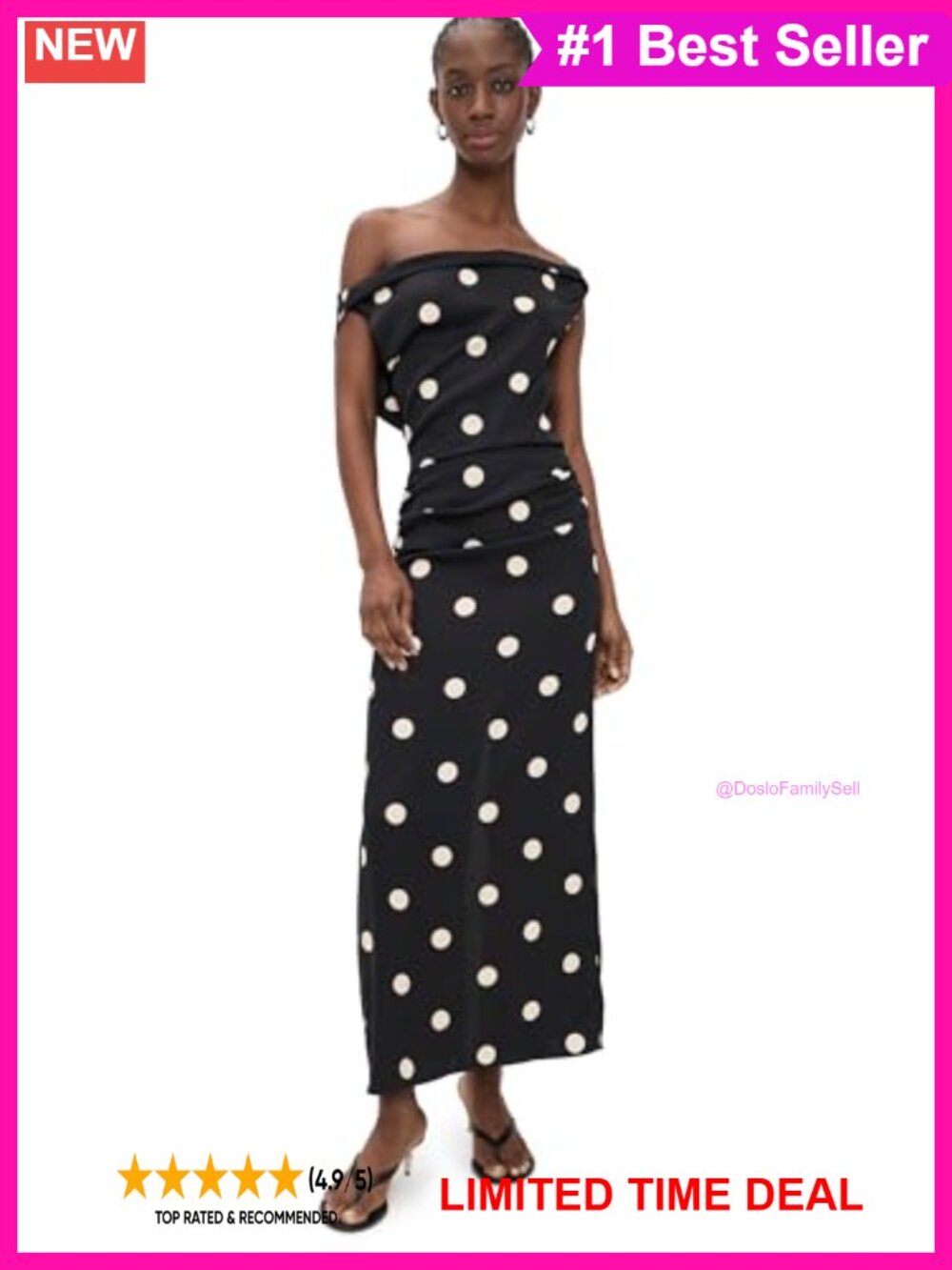 Lioness Sweetheart One-Shoulder Maxi Dress Satin Polka Dot